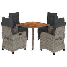 Ensemble à manger de jardin 5 pcs coussins gris résine tressée