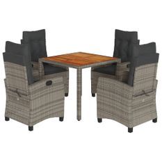 Ensemble à manger de jardin 5 pcs coussins gris résine tressée