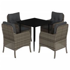 Ensemble à manger de jardin 5 pcs coussins gris résine tressée