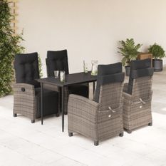Ensemble à manger de jardin 5 pcs coussins gris résine tressée