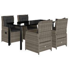 Ensemble à manger de jardin 5 pcs coussins gris résine tressée