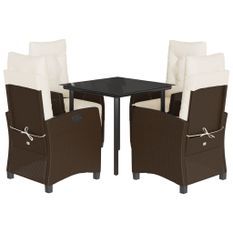 Ensemble à manger de jardin 5 pcs et coussins marron poly rotin