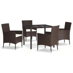 Ensemble à manger de jardin 5 pcs et coussins marron poly rotin