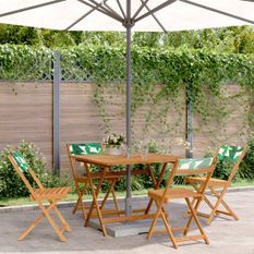 Ensemble à manger de jardin 5 pcs motif de feuilles tissu bois