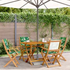 Ensemble à manger de jardin 5 pcs motif de feuilles tissu bois