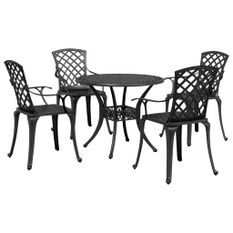 Ensemble à manger de jardin 5 pcs noir aluminium coulé