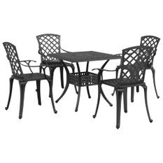 Ensemble à manger de jardin 5 pcs noir aluminium coulé