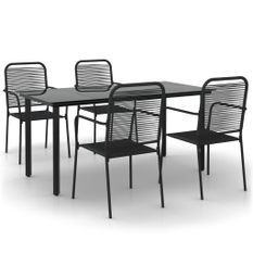 Ensemble à manger de jardin 5 pcs Noir Corde de coton et acier