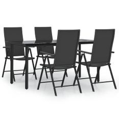 Ensemble à manger de jardin 5 pcs Noir Résine tressée