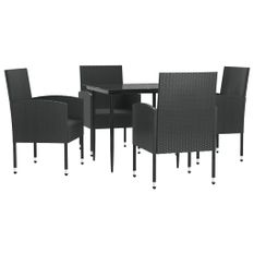 Ensemble à manger de jardin 5 pcs noir résine tressée et acier
