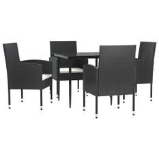 Ensemble à manger de jardin 5 pcs noir résine tressée et acier