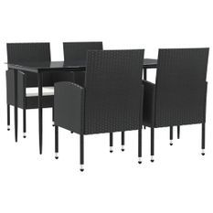 Ensemble à manger de jardin 5 pcs noir résine tressée et acier