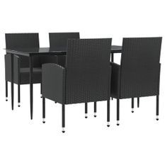 Ensemble à manger de jardin 5 pcs noir résine tressée et acier