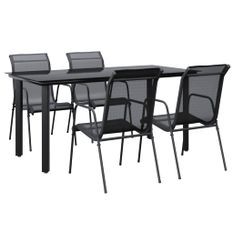 Ensemble à manger de jardin 5 pcs noir textilène et acier
