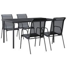 Ensemble à manger de jardin 5 pcs noir textilène et acier