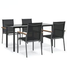 Ensemble à manger de jardin 5 pcs noir textilène et acier