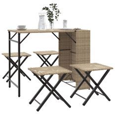 Ensemble à manger de jardin 5 pcs pliable beige résine tressée