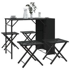 Ensemble à manger de jardin 5 pcs pliable noir résine tressée