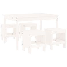 Ensemble à manger de jardin 5pcs blanc bois massif de pin