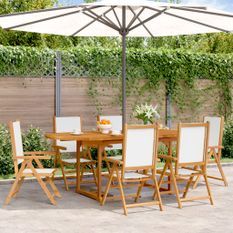 Ensemble à manger de jardin 7 pcs blanc crème tissu bois massif