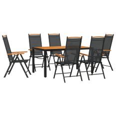 Ensemble à manger de jardin 7 pcs noir et marron aluminium