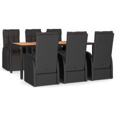 Ensemble à manger de jardin 7 pcs Noir Poly rotin et acacia