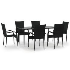 Ensemble à manger de jardin 7 pcs Noir Résine tressée