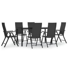 Ensemble à manger de jardin 7 pcs Noir Résine tressée