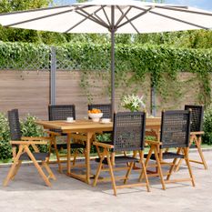 Ensemble à manger de jardin 7 pcs noir rotin et bois massif