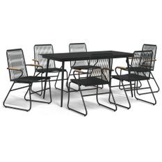 Ensemble à manger de jardin 7 pcs Noir Rotin PVC