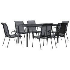 Ensemble à manger de jardin 7 pcs noir textilène et acier