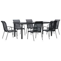 Ensemble à manger de jardin 7 pcs noir textilène et acier