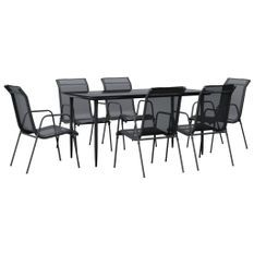 Ensemble à manger de jardin 7 pcs noir textilène et acier