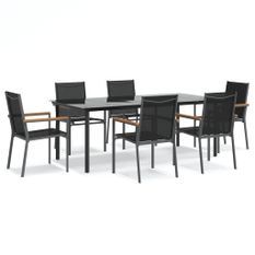 Ensemble à manger de jardin 7 pcs noir textilène et acier