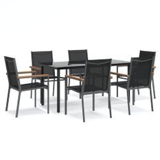 Ensemble à manger de jardin 7 pcs noir textilène et acier