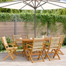 Ensemble à manger de jardin 7pcs beige polypropylène et bois