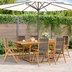 Ensemble à Manger de jardin 7pcs gris polypropylène bois massif