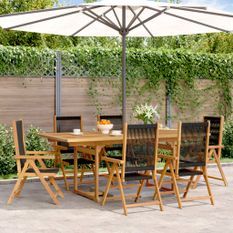 Ensemble à manger de jardin 7pcs noir polypropylène bois massif