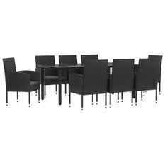 Ensemble à manger de jardin 9 pcs noir résine tressée et acier