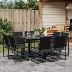 Ensemble à manger de jardin 9 pcs noir textilène