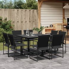 Ensemble à manger de jardin 9 pcs noir textilène