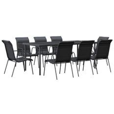 Ensemble à manger de jardin 9 pcs noir textilène et acier