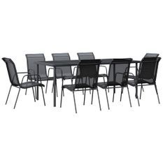 Ensemble à manger de jardin 9 pcs noir textilène et acier