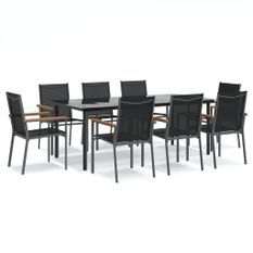 Ensemble à manger de jardin 9 pcs noir textilène et acier