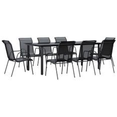 Ensemble à manger de jardin 9 pcs noir textilène et acier