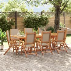 Ensemble à manger de jardin 9pcs bois d'acacia solide textilène