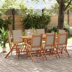 Ensemble à manger de jardin 9pcs bois d'acacia solide textilène