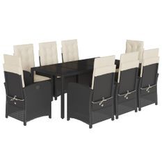 Ensemble à manger de jardin 9pcs coussins noir résine tressée