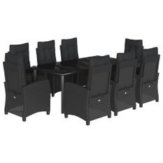 Ensemble à manger de jardin 9pcs coussins noir résine tressée