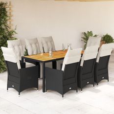 Ensemble à manger de jardin 9pcs coussins noir résine tressée